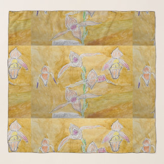 Gold Chiffon Scarf with Abstract Botanical Design