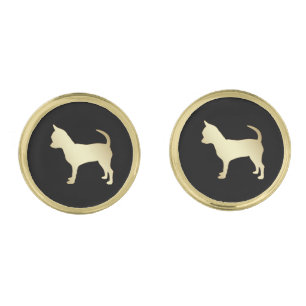 Gold Chihuahua Dog on Black Cufflinks