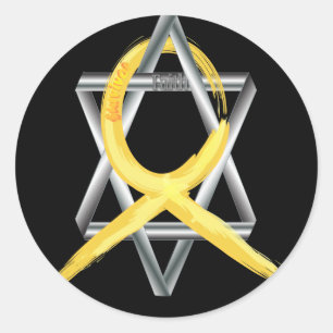Gold Childhood Cancer Ribbon Star of David Classic Round Sticker