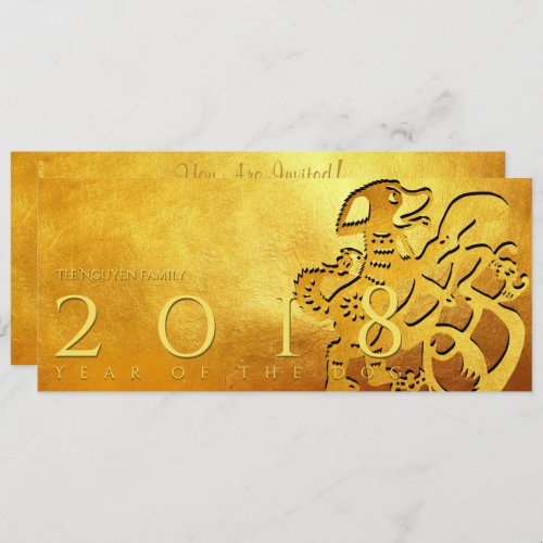 Gold Chinese Dog Papercut 2018 Golden Flat Card