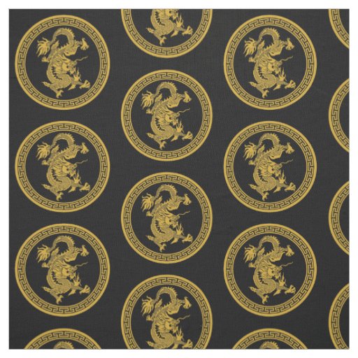 Gold Chinese dragon medallion Fabric