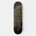 Gold Chinese Dragon On Black Skateboard at Zazzle
