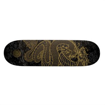 Gold Chinese Dragon On Black Skateboard by Brewerarts at Zazzle