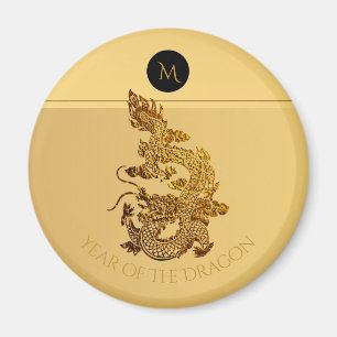 Gold Chinese Dragon Papercut Monogram Birthday RM Magnet