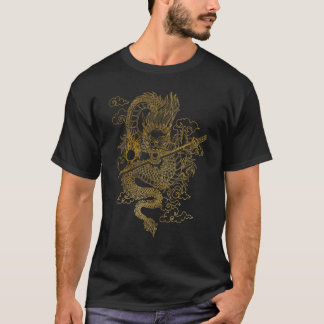 Gold Chinese Dragon with Black Background T-Shirt