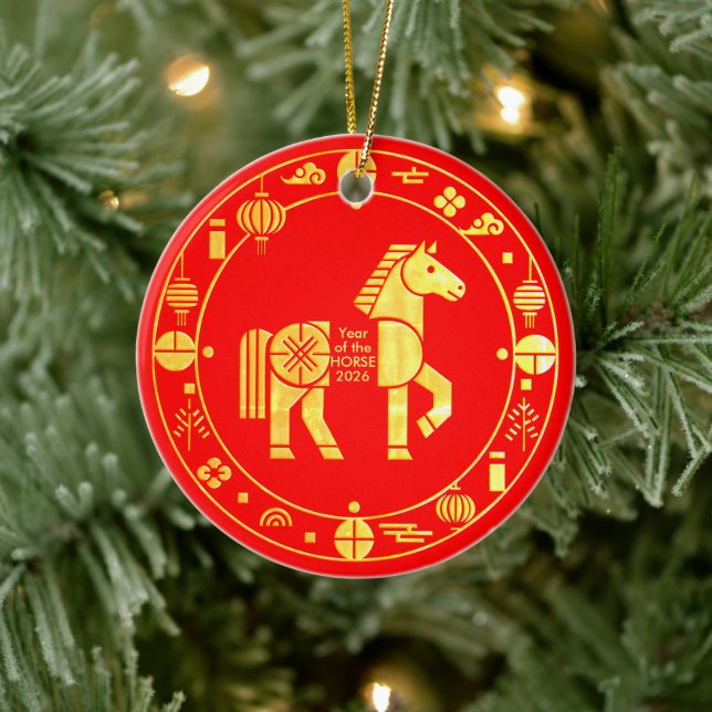 Gold Chinese new year 2026 Ceramic Ornament (Tree)