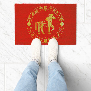 Gold Chinese new year 2026 Fiber Doormat