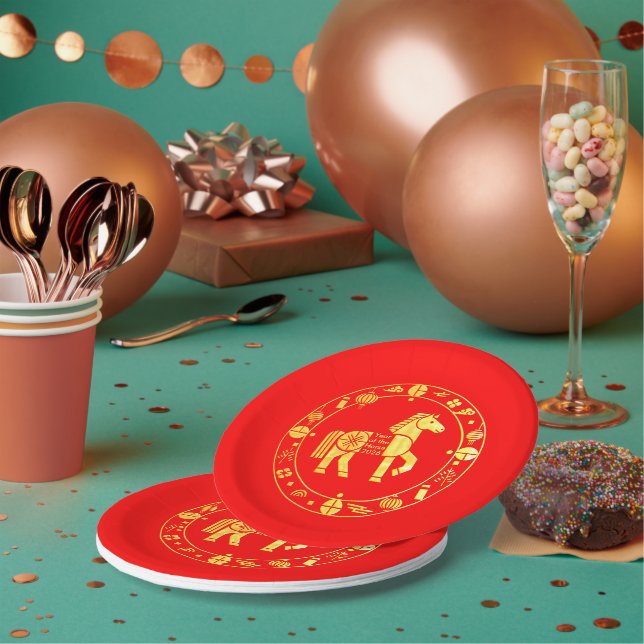 Gold Chinese new year 2026 Paper Plates (Multi)