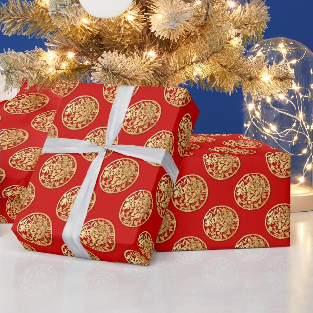 Gold Chinese Paper-cut Tiger Year Choose Color 10 Wrapping Paper (Holidays)