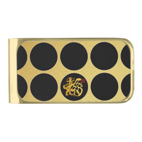 Gold Chinese Papercut Black Dots G Money Clip