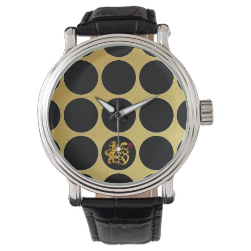 Gold Chinese Papercut Dog Black Dots G Watch