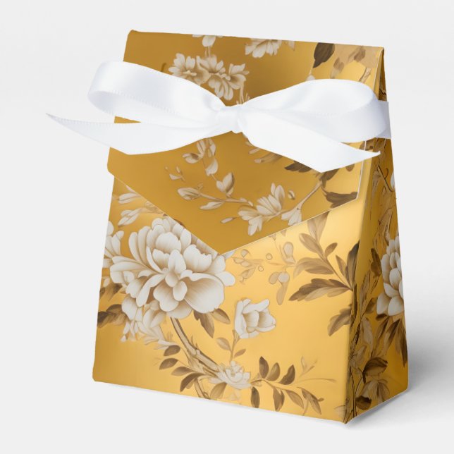Gold Chinoiserie Floral Favor Box (Front Side)