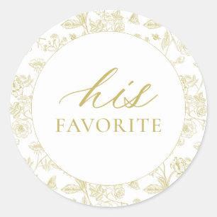 Gold Chinoiserie Floral His Favorite Favor Classic Round Sticker