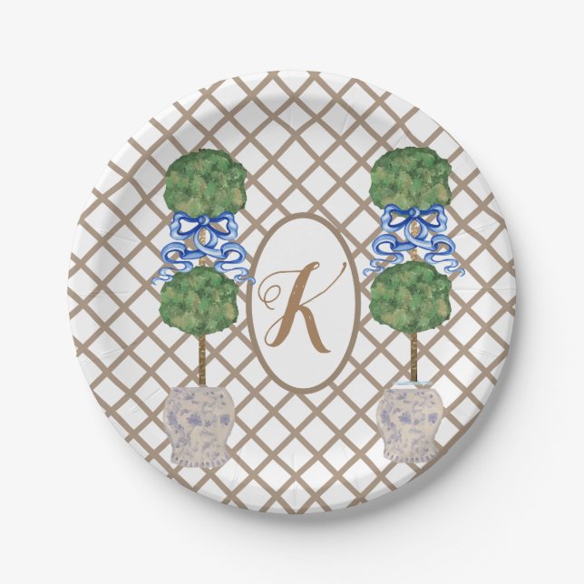 Gold Chinoiserie Ginger Jar Jars Topiary Basket  Paper Plates (Front)