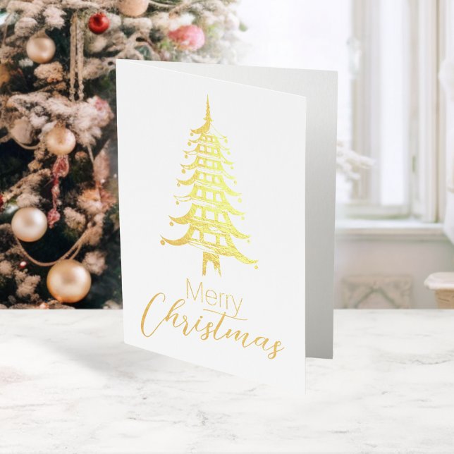 Gold Chinoiserie Pagoda Christmas Tree Foil  Foil Card (Gold Chinoiserie Pagoda Christmas Tree Foil Foil Card)