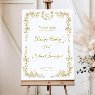 Gold Chinoiserie Wedding Welcome Sign, French Toil Foam Board