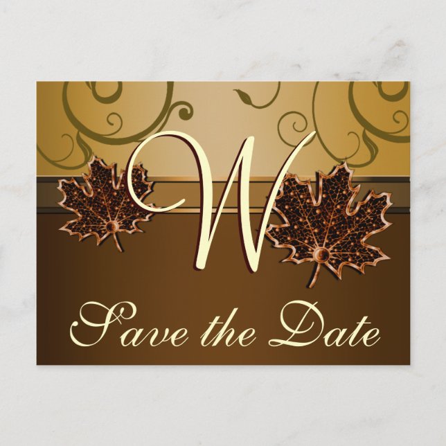 Gold & Chocolate Brown Fall Wedding Save the Dates Announcement Postcard (Front)