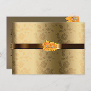 Gold & Chocolate Brown, Yellow Flowers Wedding Invitation