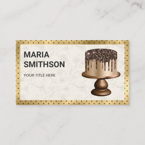 Gold Chocolate Glitter Drips Icing Cake Bakery Business Card