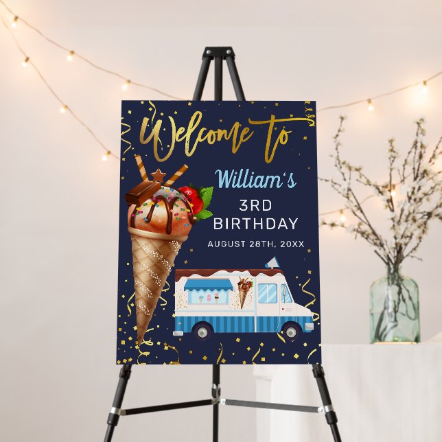 Gold Chocolate Ice Cream Birthday Party Welcome Foam Board (In Situ (Stand))
