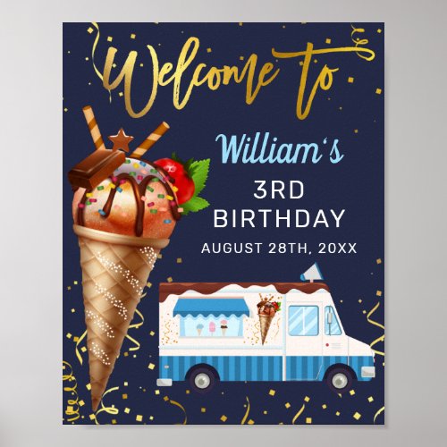 Gold Chocolate Ice Cream Birthday Welcome Poster