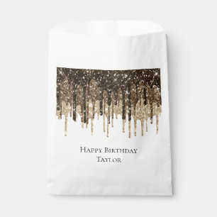Gold Chocolate Ice Cream Glitter Drips Birthday Favor Bag