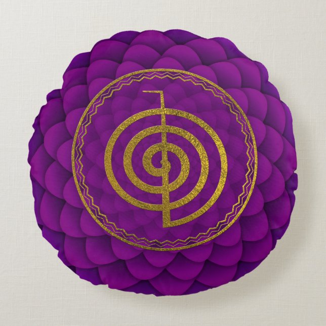 Gold  Choku Rei Symbol on lotus Round Pillow (Front)