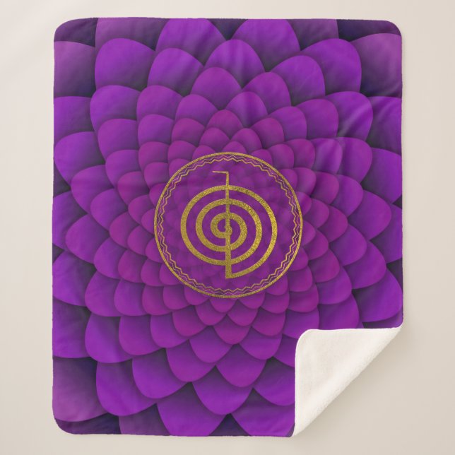 Gold  Choku Rei Symbol on lotus Sherpa Blanket (Front)