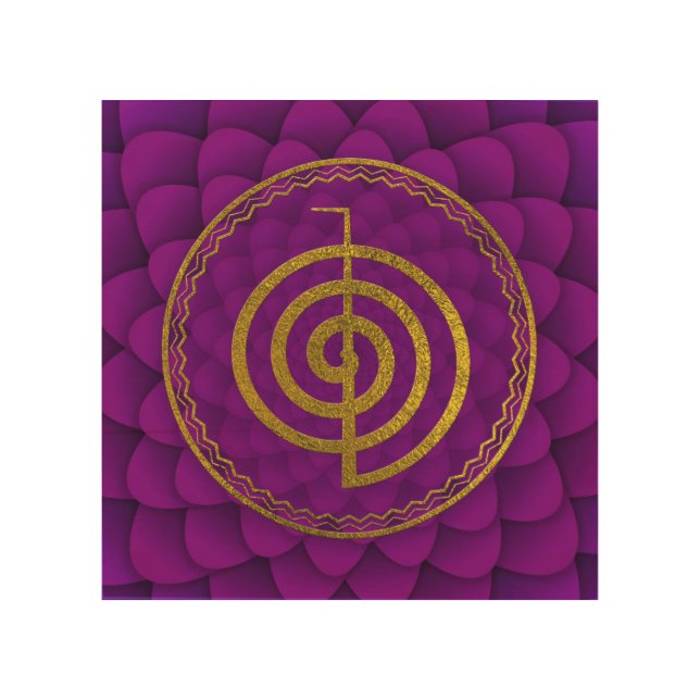 Gold  Choku Rei Symbol on lotus Wood Wall Decor (Front)