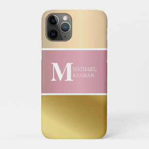 Gold Chopper Pink Strip Metallic monogram Name iPhone 11 Pro Case