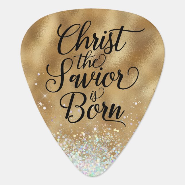 Gold Christ the Savior Christian Christmas Guitar Pick (Front)