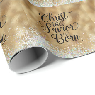 Gold Christ the Savior Christian Christmas Wrapping Paper