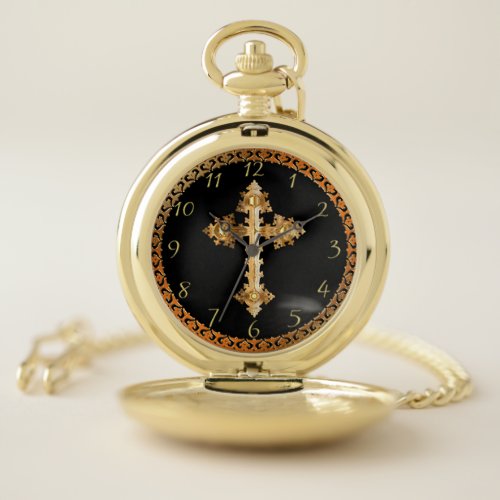 Gold christain crucifix cross design 10 pocket watch