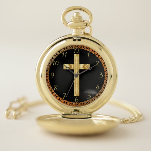 Gold christain crucifix cross design 3 pocket watch