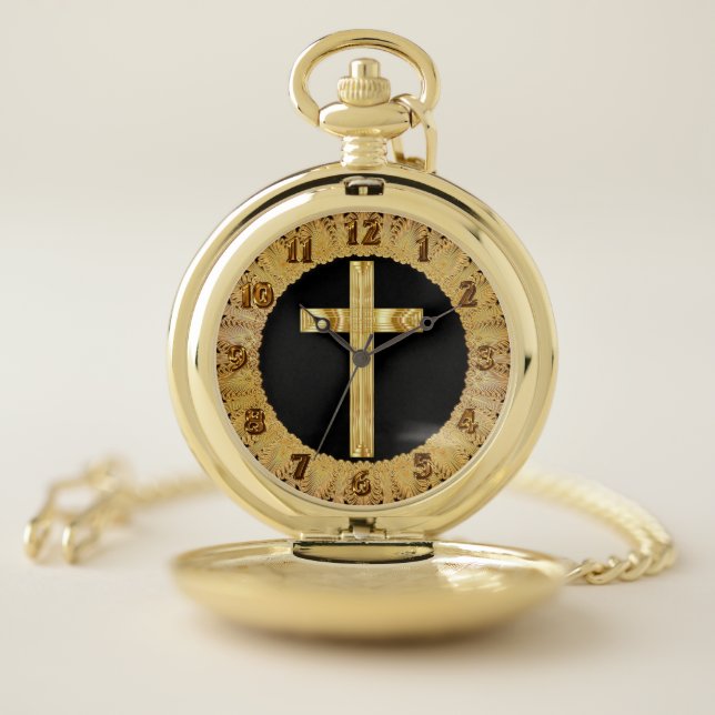 Gold christain crucifix cross design pocket watch (Inside)