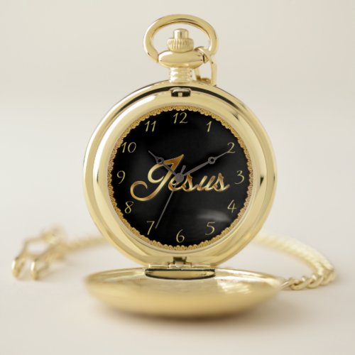 Gold Christain Jesus omega alpha word design 4 Pocket Watch