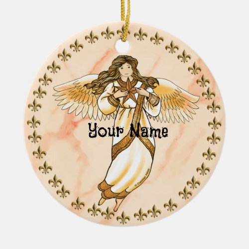 Gold Christian Angel  Ceramic Ornament