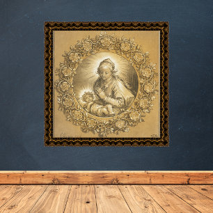 Gold Christian Christmas Nativity Madonna Child Poster