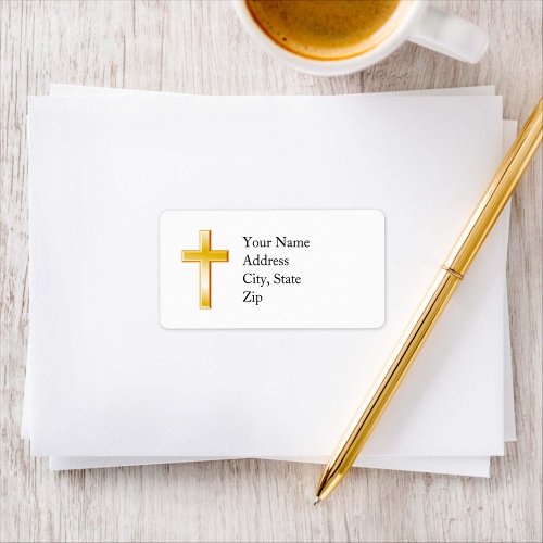Gold Christian Cross Address Labels