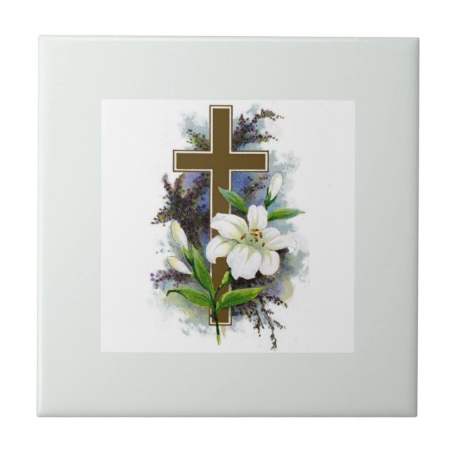 Gold Christian Cross Ceramic Tile (Front)