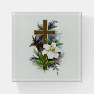 Gold Christian Cross Paperweight