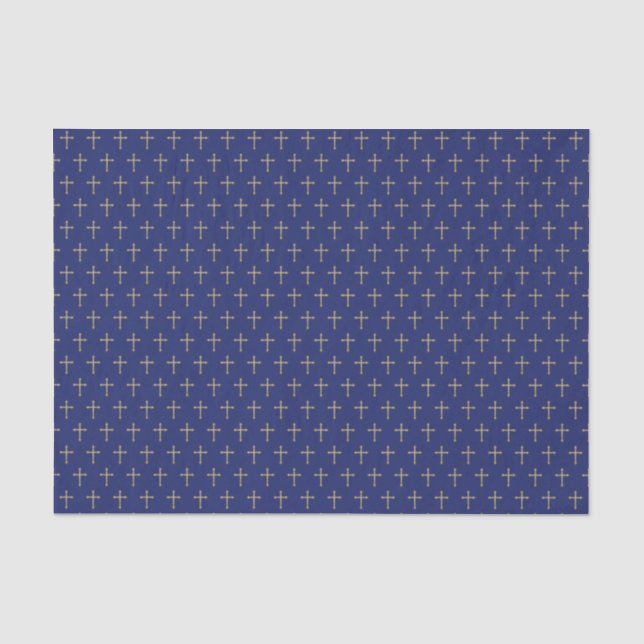 Gold Christian Crosses on Navy Blue Tissue Paper (Front)