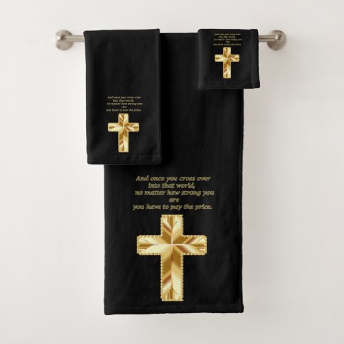 Gold Christian Crucifix Cross with funny saying Bath Towel Set