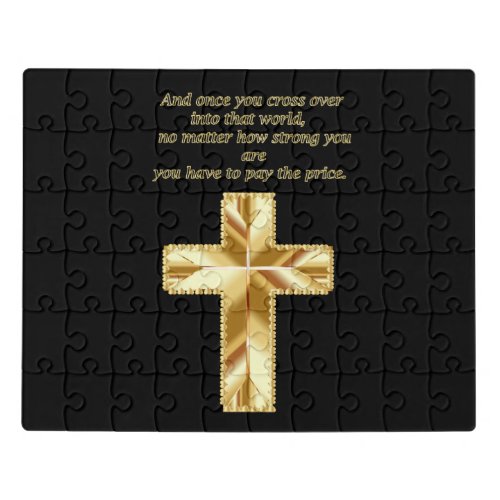 Gold Christian Crucifix Cross with funny saying Jigsaw Puzzle