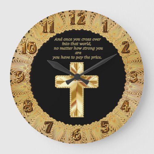 Gold Christian Crucifix Cross with funny saying Large Clock