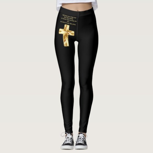 Gold Christian Crucifix Cross with funny saying Leggings