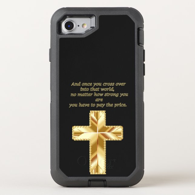 Gold Christian Crucifix Cross with funny saying Otterbox iPhone Case (Back)