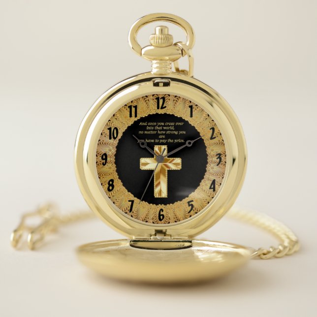 Gold Christian Crucifix Cross with funny saying Pocket Watch (Inside)