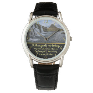Gold Christian Faith cross with a yellow waterfall Watch