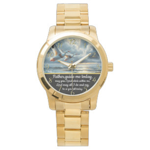 Gold Christian Faith cross with ducks Watch
